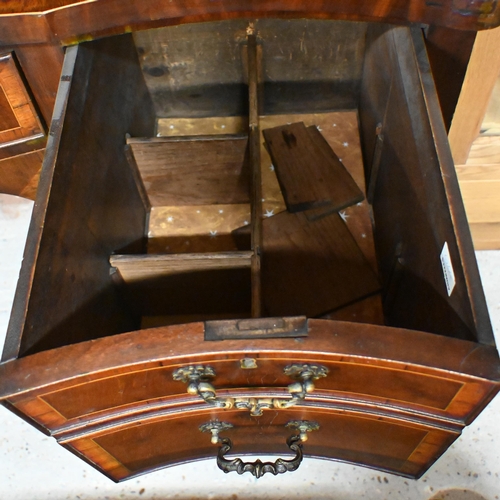 48 - A George III cross-banded bowfront satinwood sideboard, centred by a drawer flanked by a twin dummy ... 