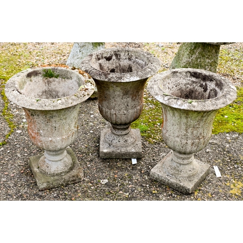 5 - A trio of weathered cast stone urn planters (3)