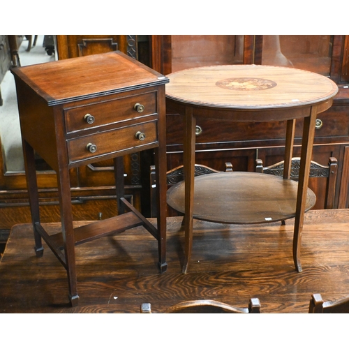 52 - A Victorian mahogany hinged top work table with drawer below, raised on square tapering legs united ... 