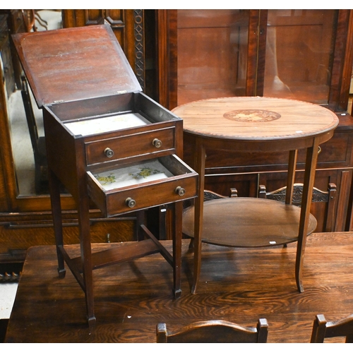 52 - A Victorian mahogany hinged top work table with drawer below, raised on square tapering legs united ... 