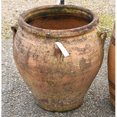 6 - A weathered terracotta planter to/with a salt glazed barrel water filter, both a/f (2)