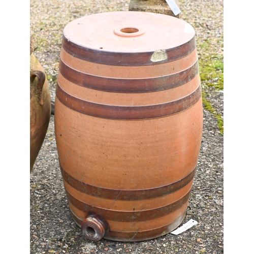 6 - A weathered terracotta planter to/with a salt glazed barrel water filter, both a/f (2)