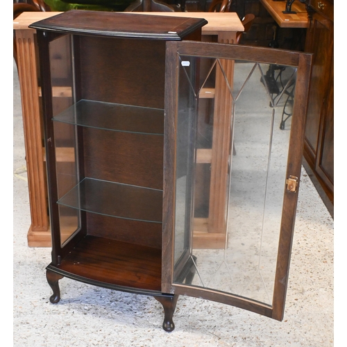 60 - # An Edwardian style bow-fronted part glazed display cabinet, on short cabriole legs 52 cm w x 32 cm... 