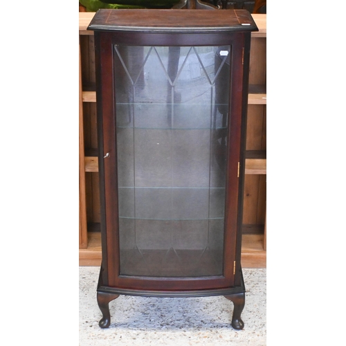 60 - # An Edwardian style bow-fronted part glazed display cabinet, on short cabriole legs 52 cm w x 32 cm... 