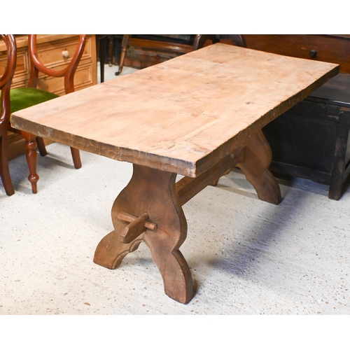 63 - Jack Grimble, Cromer, a good Arts & Crafts style elm/oak trestle dining table, signed to the bas... 