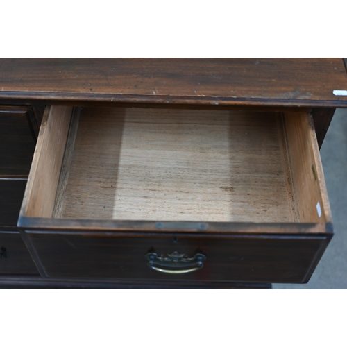 66 - A late 19th century stained hardwood chest of two short over two long drawers raised on bracket feet... 