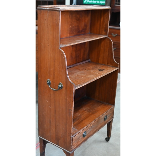 71 - An antique waterfall bookcase with single drawer raised on square tapering supports with brass caste... 