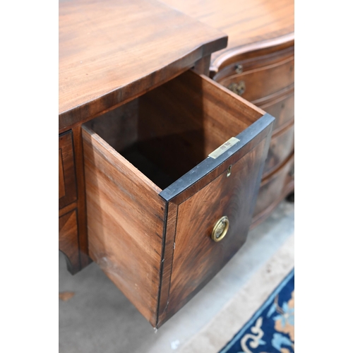 91 - A small 19th century mahogany bowfront sideboard with turned supports, 112 cm w x 52 cm d x 90 cm h