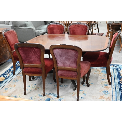 95 - A set of six Victorian floral carved mahogany dining chairs upholstered with burgundy velour fabric ... 