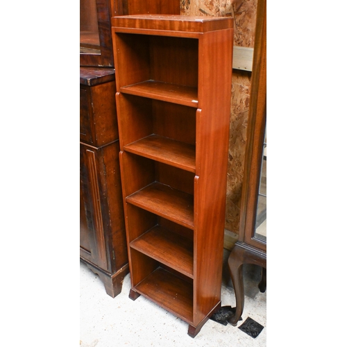 554 - An old mahogany five open shelf waterfall style  bookcase38 cm x w x 20 cm d x 125 cm h