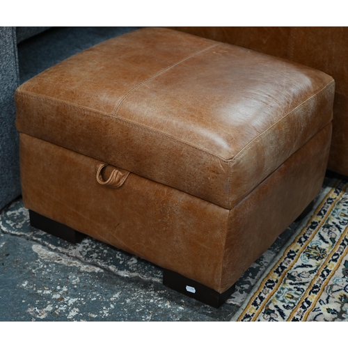 560 - A modern antiqued tan leather three seater sofa to/with a matching two seat sofa, an armchair and ot... 