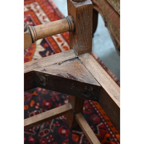 161 - A set of six vintage beech framed dining chairs in the Chippendale manner, with machined floral tape... 