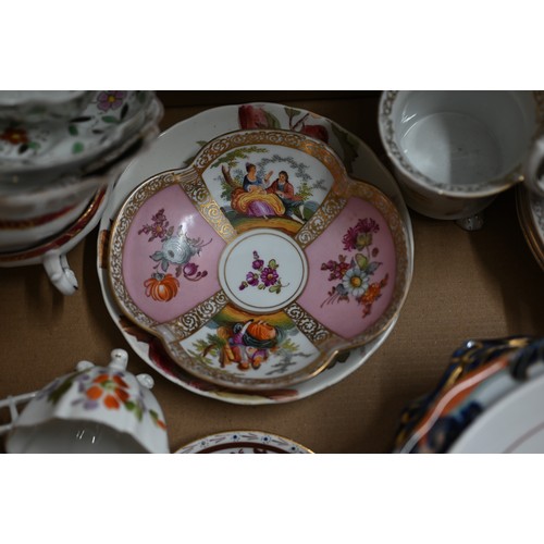 381 - A Staffordshire floral-printed china tea service, to/w various continental tea wares (box)