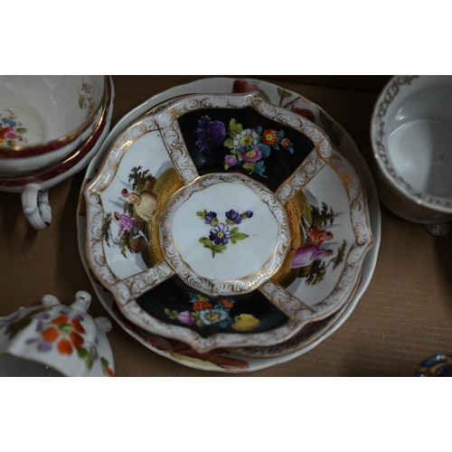 381 - A Staffordshire floral-printed china tea service, to/w various continental tea wares (box)