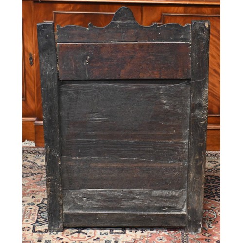 65A - An antique stained oak umbrella stand with barley-twist pillars and carved oak panels, 60 cm w x 36 ... 