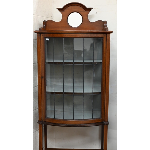 146 - An Edwardian walnut bowfront display cabinet with lead-glazed door, 64 cm w x 40 cm d x 174 cm h