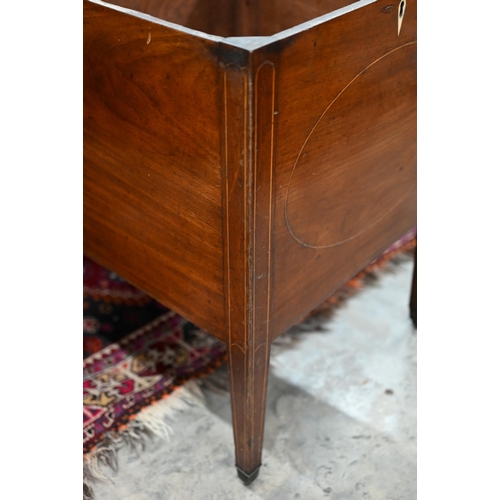 157 - A 19th century mahogany and boxwood strung cellarette on square tapering supports with brass casters... 