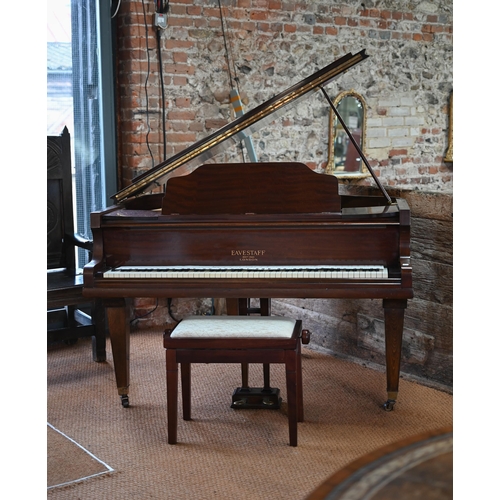 274 - A vintage Eavestaff baby grand piano, frame no. 3169, satin mahogany cased raised on square tapering... 