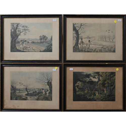 330 - A set of four shooting prints after Havell, 21 x 30 cm and a print of Glammiss Castle, Forfarshire t... 