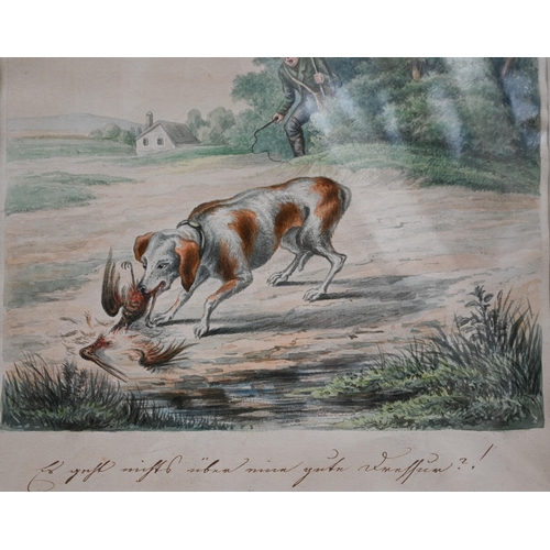 345A - G von Moriz - 'Nothing is as good as a reliable dog', German watercolour, 23 x 16 cm to/w A Prattell... 