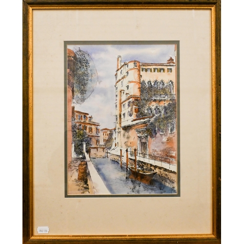 355 - Jasmine Bellott Costello - Venetian view, pen, ink and wash, 32 x 23 cm to/w John Keen - Rooftops, w... 