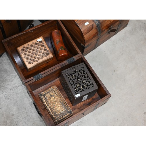 407 - A collection of Asian boxes and chests including a floral painted dome top trunk, jewellery boxes, t... 