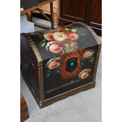 407 - A collection of Asian boxes and chests including a floral painted dome top trunk, jewellery boxes, t... 