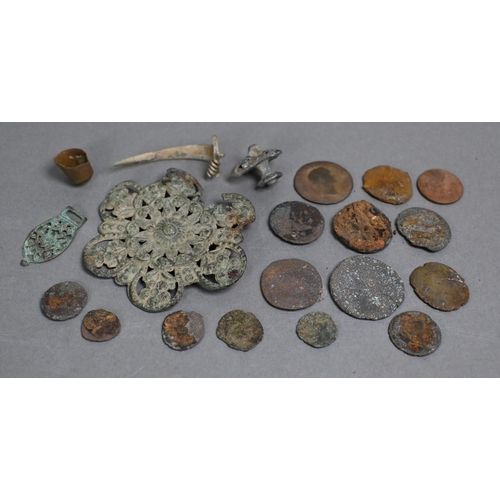 465 - Various excavated coins and other artefacts including Roman issues, in various conditions