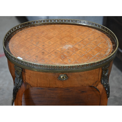 100 - An early 20th century French kingwood and floral marquetry two-tier side table with gilt metal mount... 