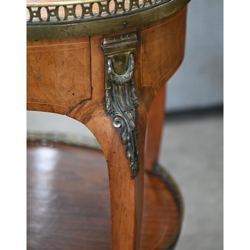 100 - An early 20th century French kingwood and floral marquetry two-tier side table with gilt metal mount... 