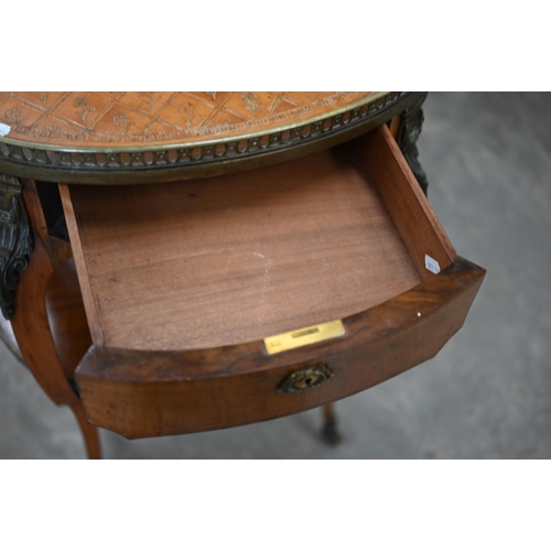 100 - An early 20th century French kingwood and floral marquetry two-tier side table with gilt metal mount... 