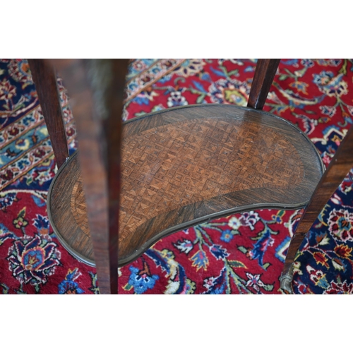 101 - An early 20th century kingwood and parquetry kidney shaped side table with under-tier, 52 cm w x 35 ... 