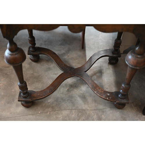 109 - A 19th century oak side table with single drawer in the William and Mary style, turned supports unit... 