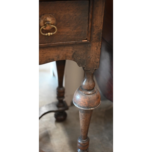 109 - A 19th century oak side table with single drawer in the William and Mary style, turned supports unit... 