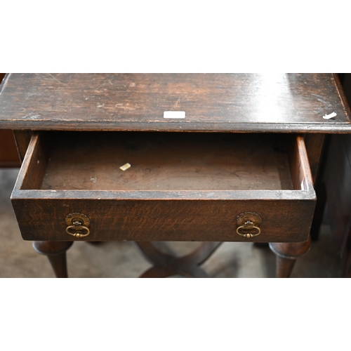 109 - A 19th century oak side table with single drawer in the William and Mary style, turned supports unit... 