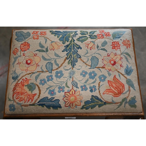 110 - A 19th century mahogany framed dressing table stool with floral tapestry pad seat and cabriole legs,... 