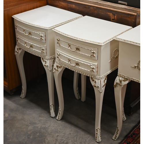 116 - Two pairs of Vintage French style painted two drawer bedside tables in the Louis XV manner, 38 cm w ... 