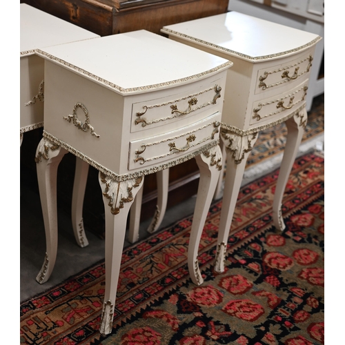 116 - Two pairs of Vintage French style painted two drawer bedside tables in the Louis XV manner, 38 cm w ... 