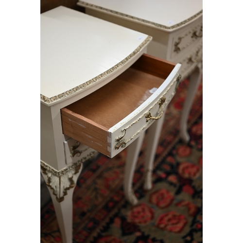 116 - Two pairs of Vintage French style painted two drawer bedside tables in the Louis XV manner, 38 cm w ... 