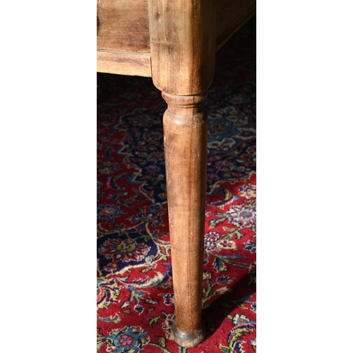 118 - A Victorian pine pantry table with drawer to one end, raised on turned legs, 180 cm x 104 cm x 75 cm... 