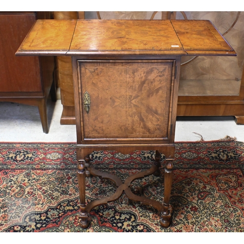 119 - A Waring & Gillow Ltd 20th century walnut drop leaf bedside cabinet on turned supports and stret... 