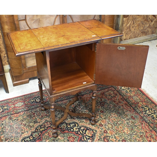 119 - A Waring & Gillow Ltd 20th century walnut drop leaf bedside cabinet on turned supports and stret... 