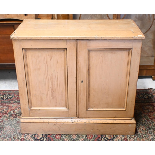 140 - Victorian pine two door side cabinet with interior shelf, 90 cm wide x 46 cm deep x 82 cm high