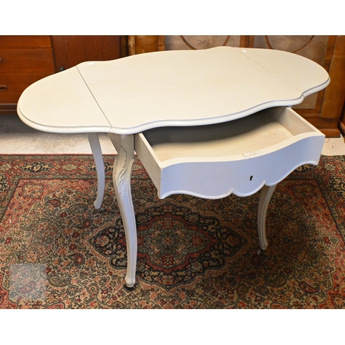 150 - A French painted drop leaf table to/w folding cane seated bidet stool in matching paint finish (2)