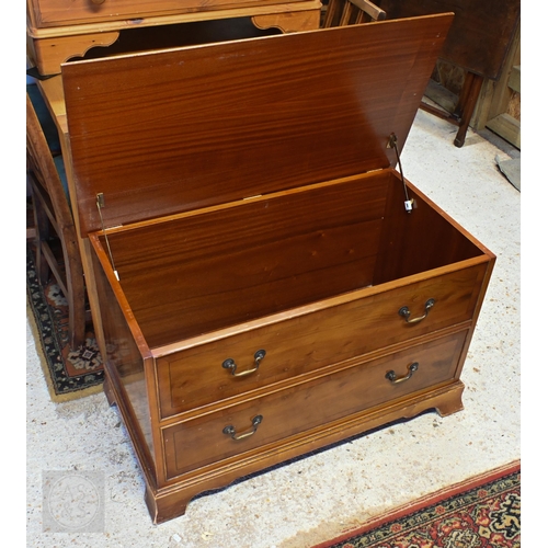 156 - A pine blanket chest with hinged top and single drawer, 84 x 45 x 56 cm high to/w similar yew veneer... 