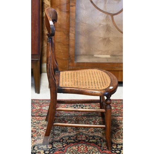 160 - An antique stained beech cane seated child's chair to/w three division Canterbury a/f (2)