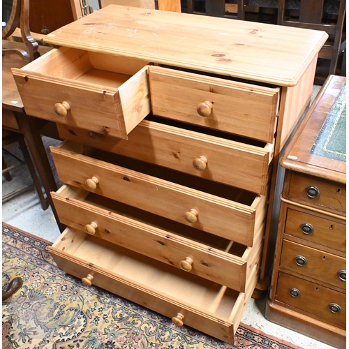 161 - Stained pine chest of two short over three long drawers, 82 x 38 x 92 cm high to/w dressing table mi... 