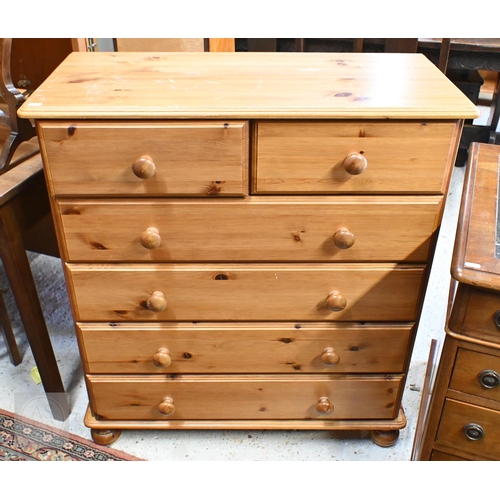 161 - Stained pine chest of two short over three long drawers, 82 x 38 x 92 cm high to/w dressing table mi... 