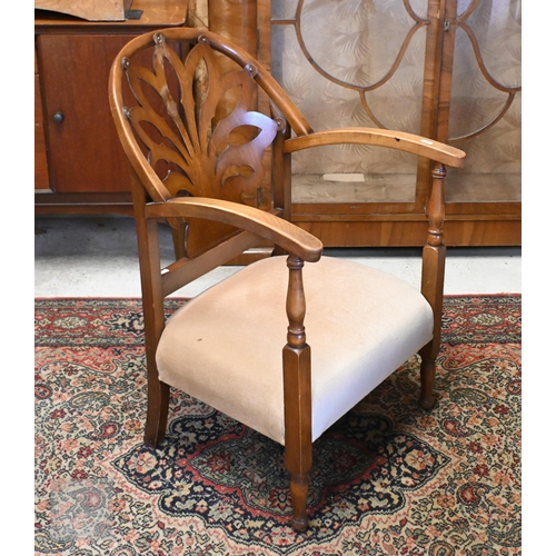 168 - An antique Savonarola style spindle back chair with bone and mother of pearl inlaid back to/w pokerw... 