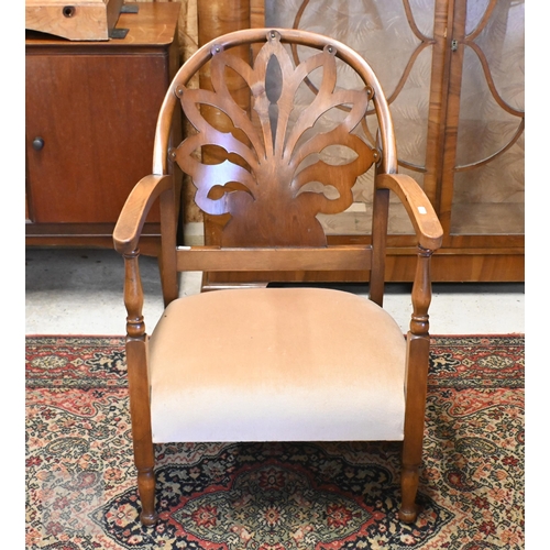 168 - An antique Savonarola style spindle back chair with bone and mother of pearl inlaid back to/w pokerw... 